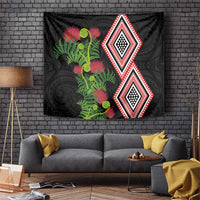 Aotearoa Tukutuku Motif Tapestry Pohutukawa and Fern Leaves