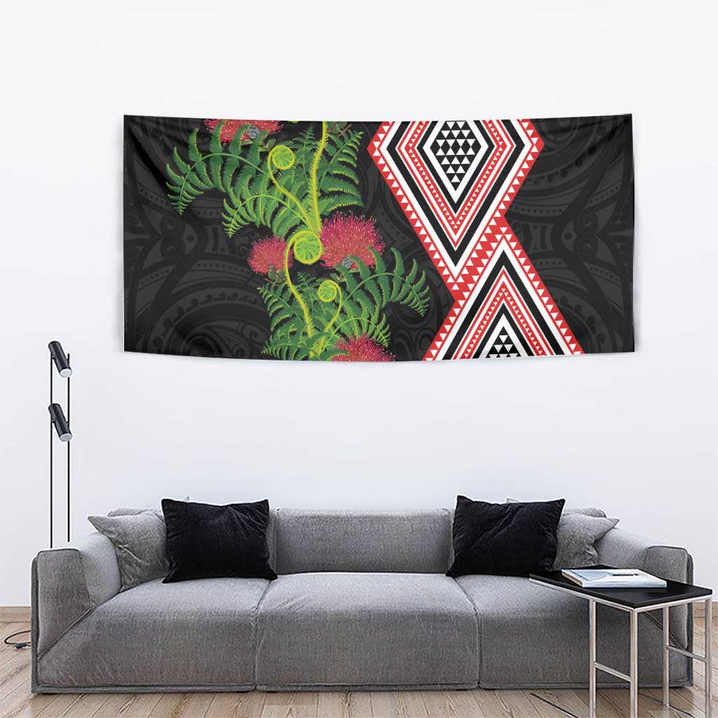 Aotearoa Tukutuku Motif Tapestry Pohutukawa and Fern Leaves
