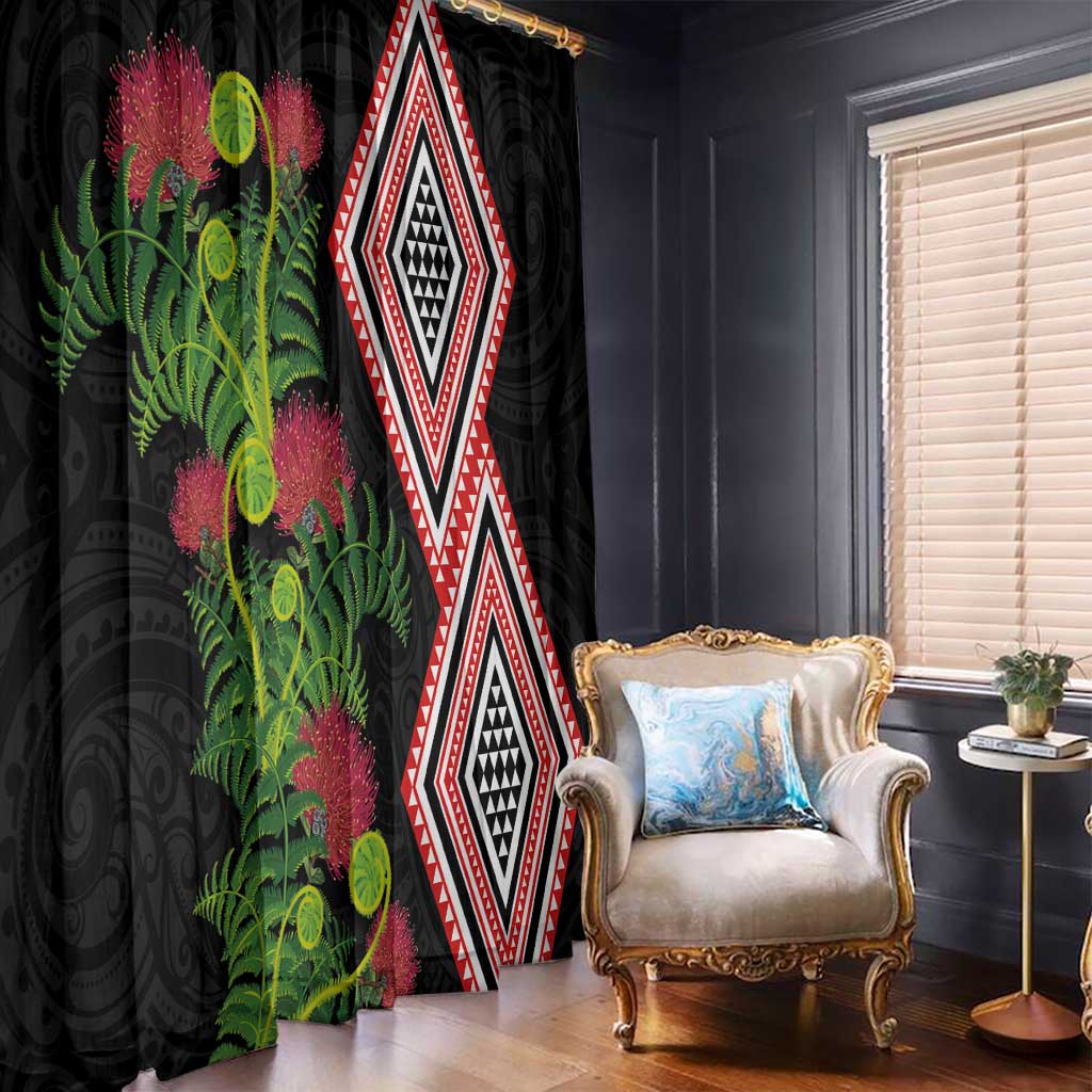 Aotearoa Tukutuku Motif Window Curtain Pohutukawa and Fern Leaves LT03 - Polynesian Pride
