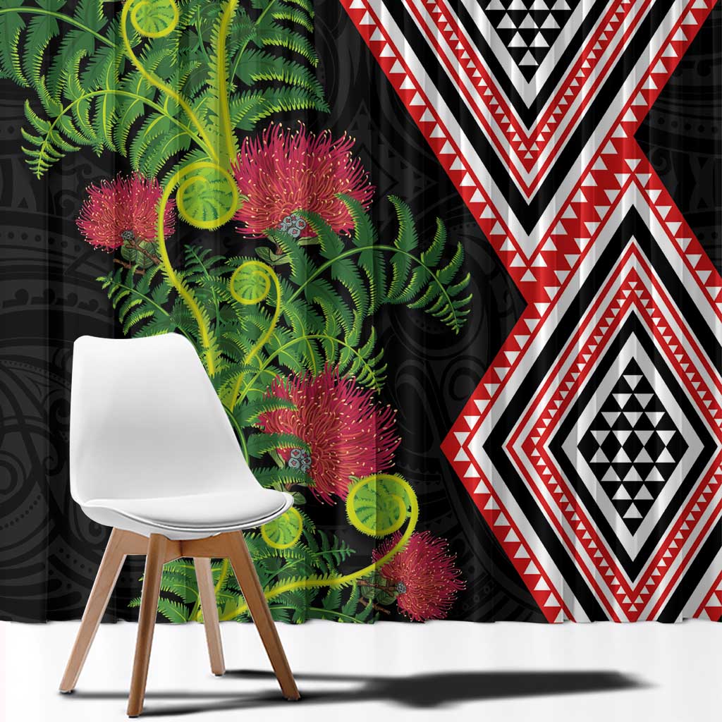 Aotearoa Tukutuku Motif Window Curtain Pohutukawa and Fern Leaves LT03 - Polynesian Pride