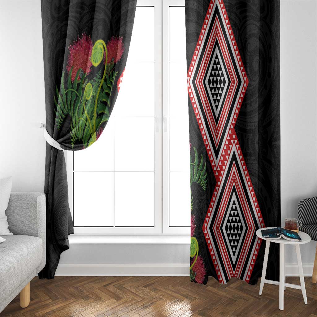 Aotearoa Tukutuku Motif Window Curtain Pohutukawa and Fern Leaves LT03 - Polynesian Pride