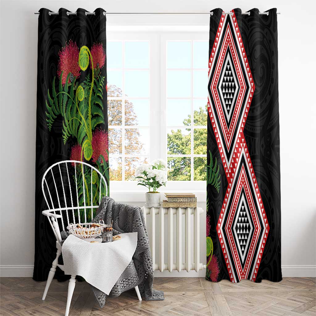 Aotearoa Tukutuku Motif Window Curtain Pohutukawa and Fern Leaves LT03 - Polynesian Pride