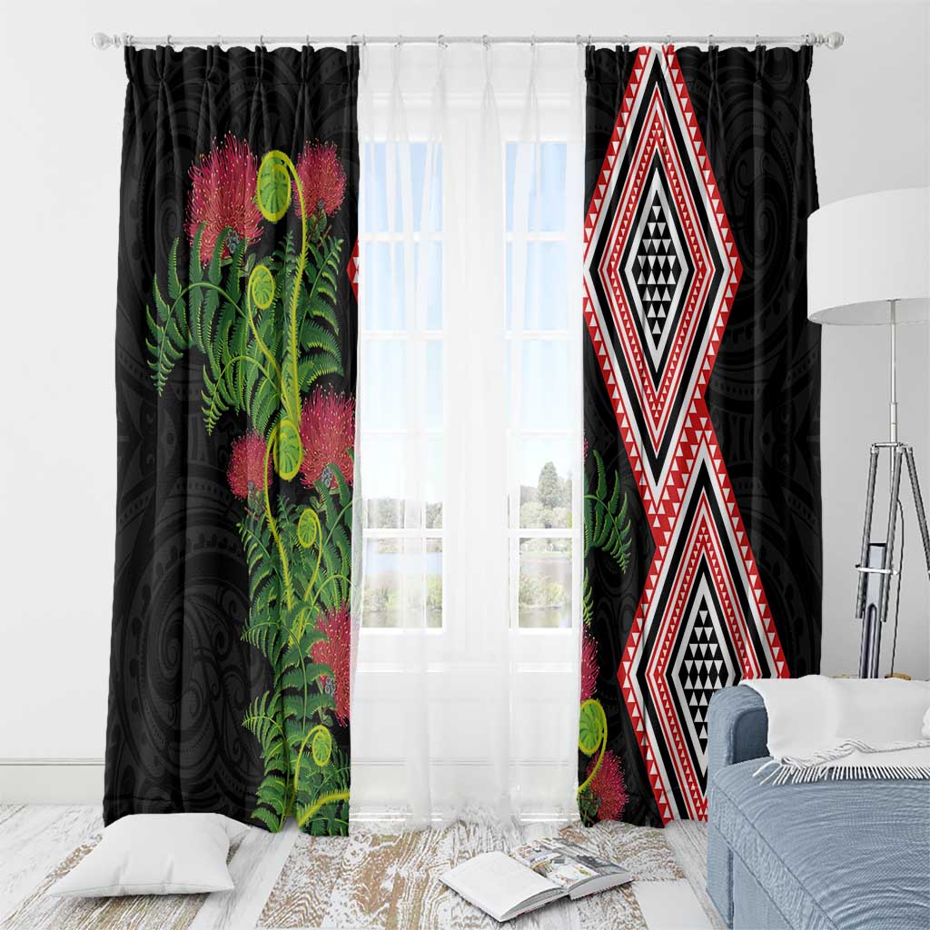 Aotearoa Tukutuku Motif Window Curtain Pohutukawa and Fern Leaves LT03 - Polynesian Pride