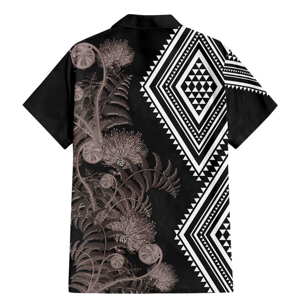 Aotearoa Tukutuku Motif Family Matching Mermaid Dress and Hawaiian Shirt Pohutukawa and Fern Leaves Grayscale Color
