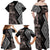 Aotearoa Tukutuku Motif Family Matching Off Shoulder Maxi Dress and Hawaiian Shirt Pohutukawa and Fern Leaves Grayscale Color