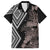 Aotearoa Tukutuku Motif Family Matching Off Shoulder Maxi Dress and Hawaiian Shirt Pohutukawa and Fern Leaves Grayscale Color