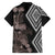 Aotearoa Tukutuku Motif Family Matching Off Shoulder Maxi Dress and Hawaiian Shirt Pohutukawa and Fern Leaves Grayscale Color