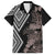 Aotearoa Tukutuku Motif Family Matching Short Sleeve Bodycon Dress and Hawaiian Shirt Pohutukawa and Fern Leaves Grayscale Color