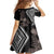 Aotearoa Tukutuku Motif Family Matching Summer Maxi Dress and Hawaiian Shirt Pohutukawa and Fern Leaves Grayscale Color