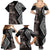 Aotearoa Tukutuku Motif Family Matching Summer Maxi Dress and Hawaiian Shirt Pohutukawa and Fern Leaves Grayscale Color