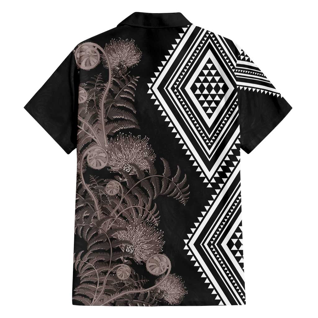 Aotearoa Tukutuku Motif Family Matching Tank Maxi Dress and Hawaiian Shirt Pohutukawa and Fern Leaves Grayscale Color