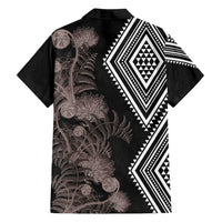 Aotearoa Tukutuku Motif Family Matching Tank Maxi Dress and Hawaiian Shirt Pohutukawa and Fern Leaves Grayscale Color