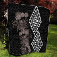 Aotearoa Tukutuku Motif Quilt Pohutukawa and Fern Leaves Grayscale Color