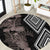 Aotearoa Tukutuku Motif Round Carpet Pohutukawa and Fern Leaves Grayscale Color