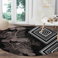 Aotearoa Tukutuku Motif Round Carpet Pohutukawa and Fern Leaves Grayscale Color