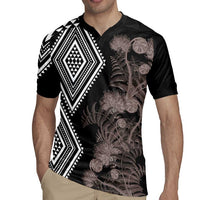 Aotearoa Tukutuku Motif Rugby Jersey Pohutukawa and Fern Leaves Grayscale Color