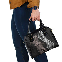 Aotearoa Tukutuku Motif Shoulder Handbag Pohutukawa and Fern Leaves Grayscale Color