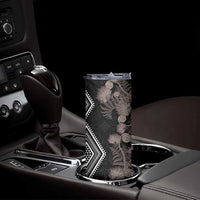 Aotearoa Tukutuku Motif Skinny Tumbler Pohutukawa and Fern Leaves Grayscale Color