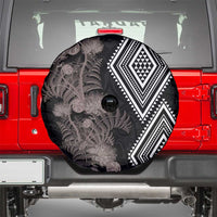 Aotearoa Tukutuku Motif Spare Tire Cover Pohutukawa and Fern Leaves Grayscale Color