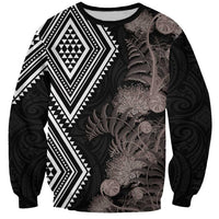 Aotearoa Tukutuku Motif Sweatshirt Pohutukawa and Fern Leaves Grayscale Color