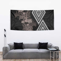 Aotearoa Tukutuku Motif Tapestry Pohutukawa and Fern Leaves Grayscale Color