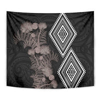 Aotearoa Tukutuku Motif Tapestry Pohutukawa and Fern Leaves Grayscale Color