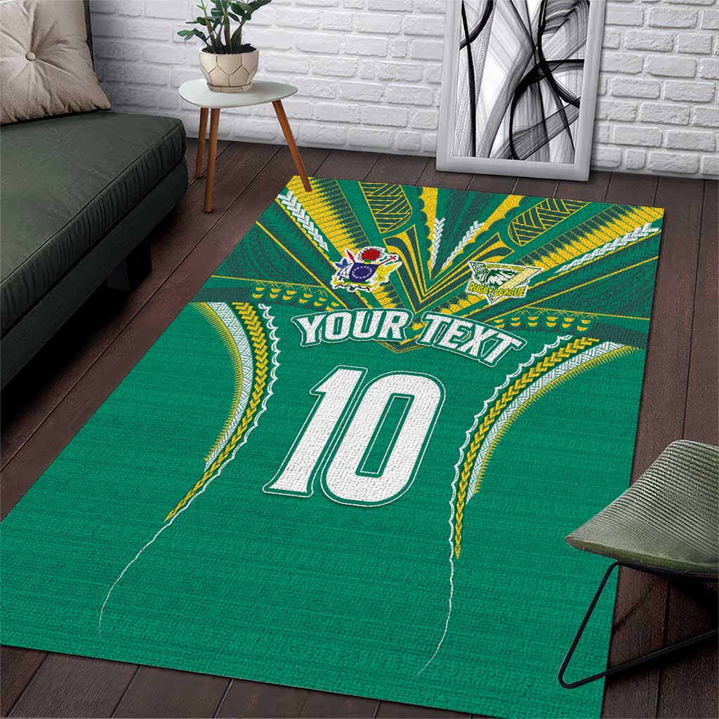 Custom Cook Islands Rugby Area Rug Tatau Art Sport Style Green Color LT03 Green - Polynesian Pride
