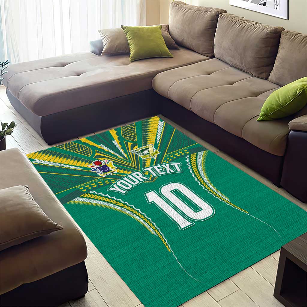 Custom Cook Islands Rugby Area Rug Tatau Art Sport Style Green Color LT03 - Polynesian Pride