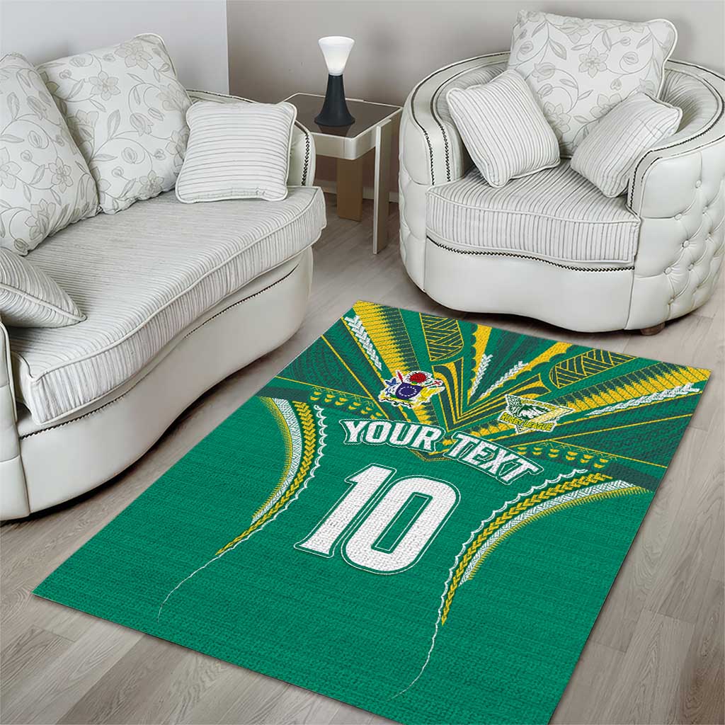 Custom Cook Islands Rugby Area Rug Tatau Art Sport Style Green Color LT03 - Polynesian Pride