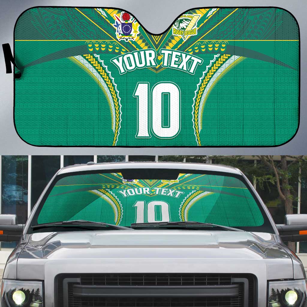 Custom Cook Islands Rugby Auto Sun Shade Tatau Art Sport Style Green Color LT03 Green - Polynesian Pride