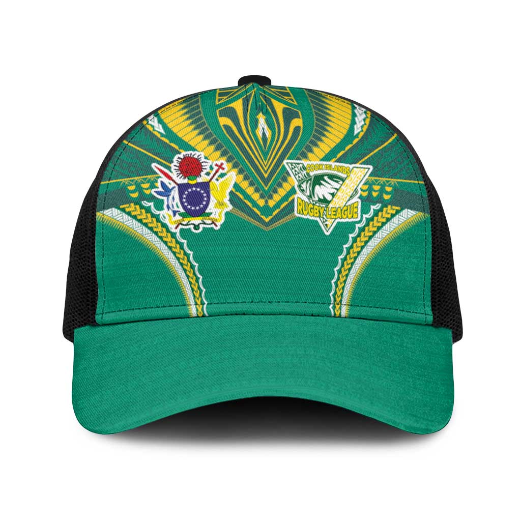 Cook Islands Rugby Baseball Net Cap Tatau Art Sport Style Green Color LT03 One Size Black Green - Polynesian Pride