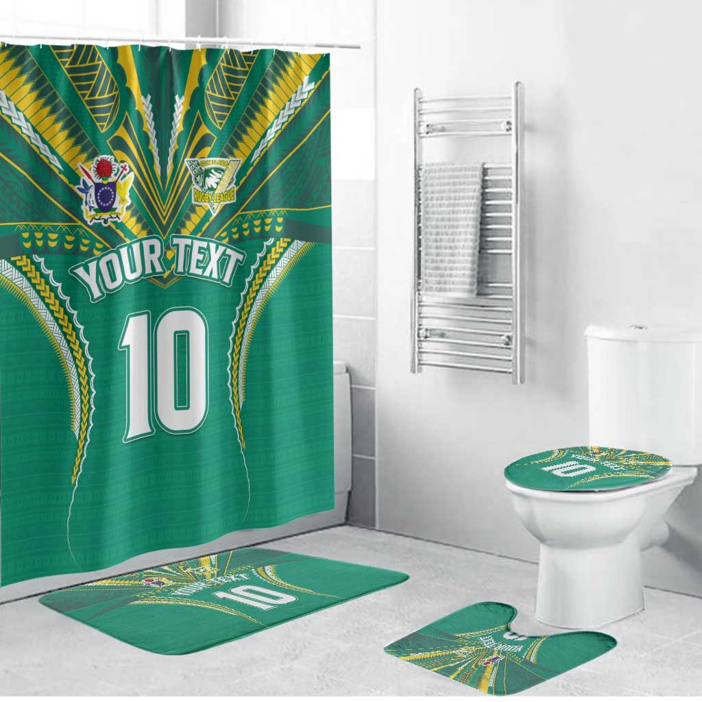 Custom Cook Islands Rugby Bathroom Set Tatau Art Sport Style Green Color LT03 Bathroom Set (4 pcs) Green - Polynesian Pride