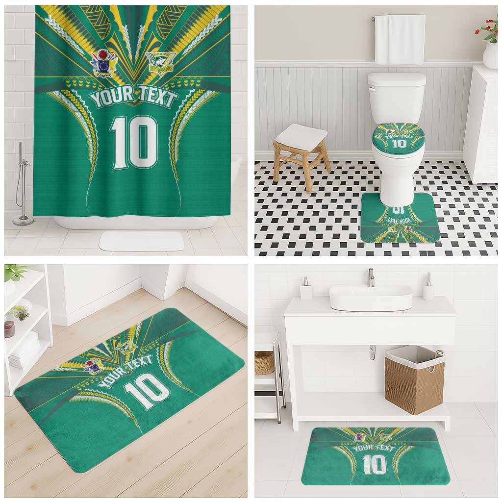 Custom Cook Islands Rugby Bathroom Set Tatau Art Sport Style Green Color LT03 - Polynesian Pride