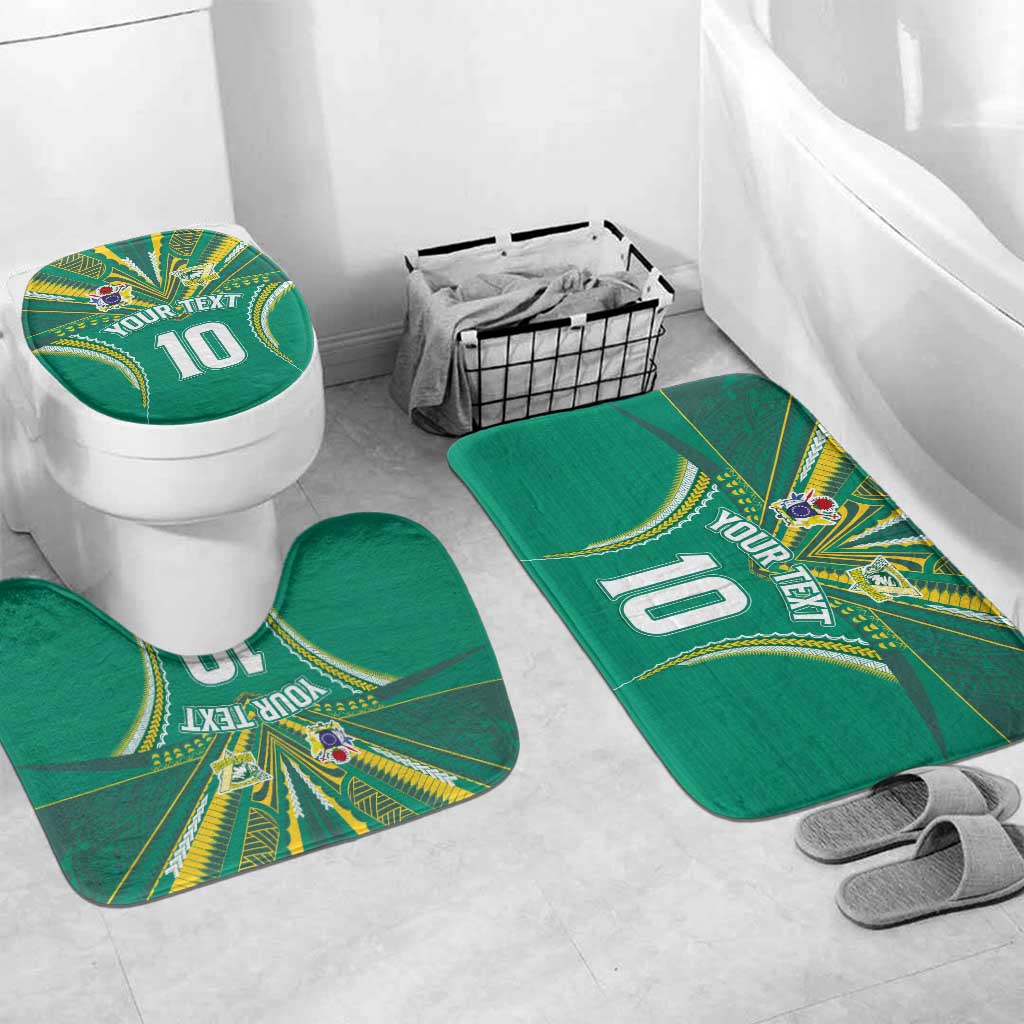 Custom Cook Islands Rugby Bathroom Set Tatau Art Sport Style Green Color LT03 Mat Set Only (3 pcs) One Size Green - Polynesian Pride