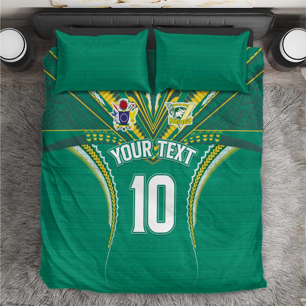 Custom Cook Islands Rugby Bedding Set Tatau Art Sport Style Green Color LT03 Green - Polynesian Pride