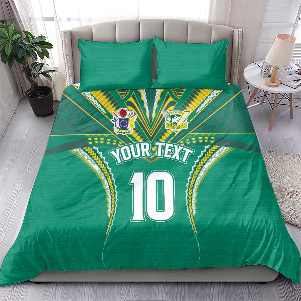 Custom Cook Islands Rugby Bedding Set Tatau Art Sport Style Green Color LT03 - Polynesian Pride