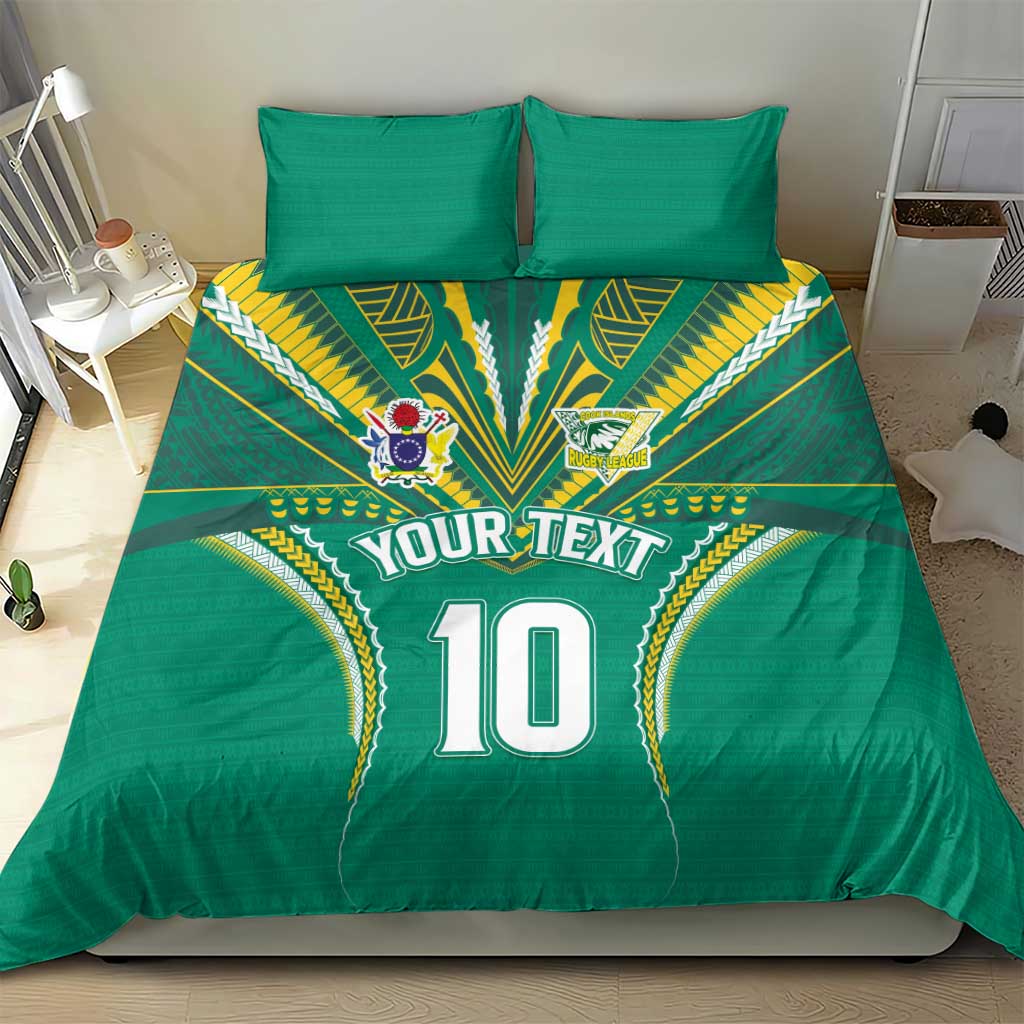 Custom Cook Islands Rugby Bedding Set Tatau Art Sport Style Green Color LT03 - Polynesian Pride
