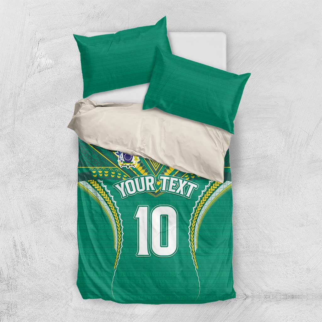 Custom Cook Islands Rugby Bedding Set Tatau Art Sport Style Green Color LT03 US Twin 172cm x 218cm Green - Polynesian Pride