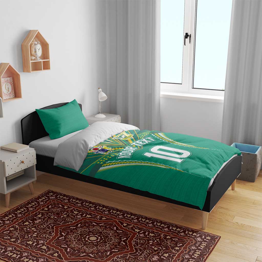 Custom Cook Islands Rugby Bedding Set Tatau Art Sport Style Green Color LT03 - Polynesian Pride