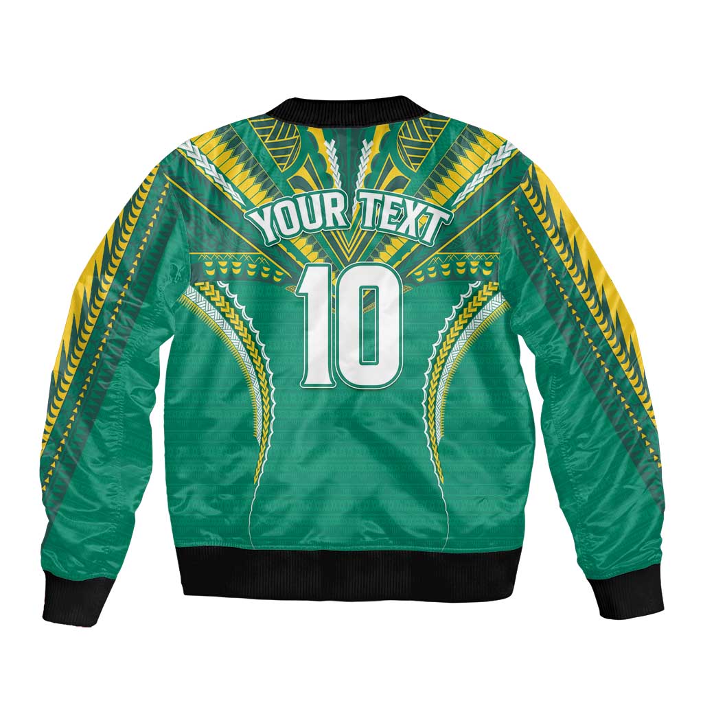 Custom Cook Islands Rugby Bomber Jacket Tatau Art Sport Style Green Color LT03 - Polynesian Pride