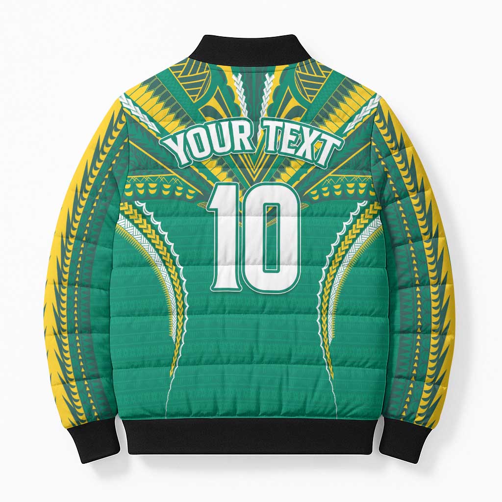 Custom Cook Islands Rugby Bomber Puffer Jacket Tatau Art Sport Style Green Color LT03 - Polynesian Pride