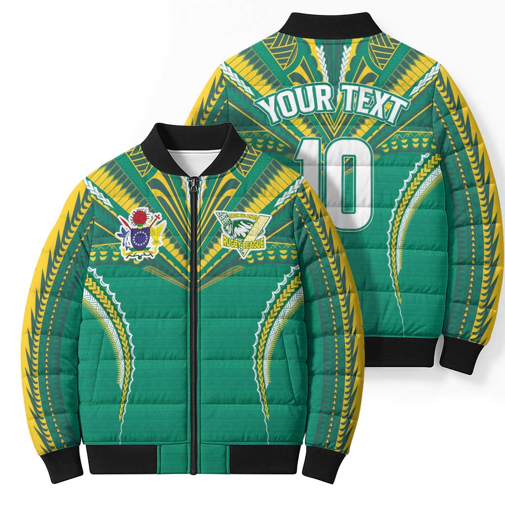 Custom Cook Islands Rugby Bomber Puffer Jacket Tatau Art Sport Style Green Color LT03 - Polynesian Pride