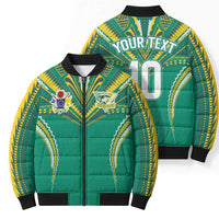 Custom Cook Islands Rugby Bomber Puffer Jacket Tatau Art Sport Style Green Color LT03 - Polynesian Pride