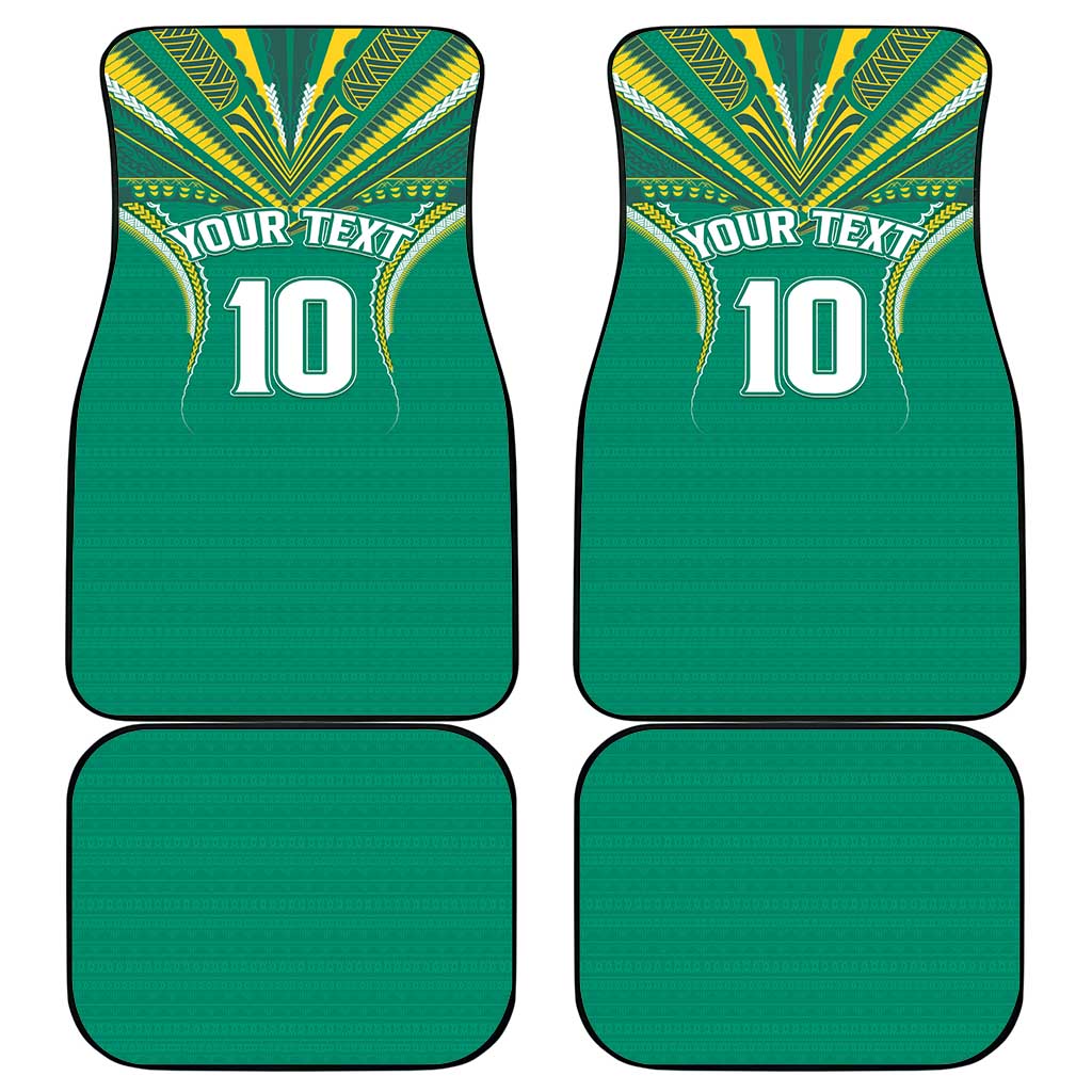 Custom Cook Islands Rugby Car Mats Tatau Art Sport Style Green Color LT03 - Polynesian Pride