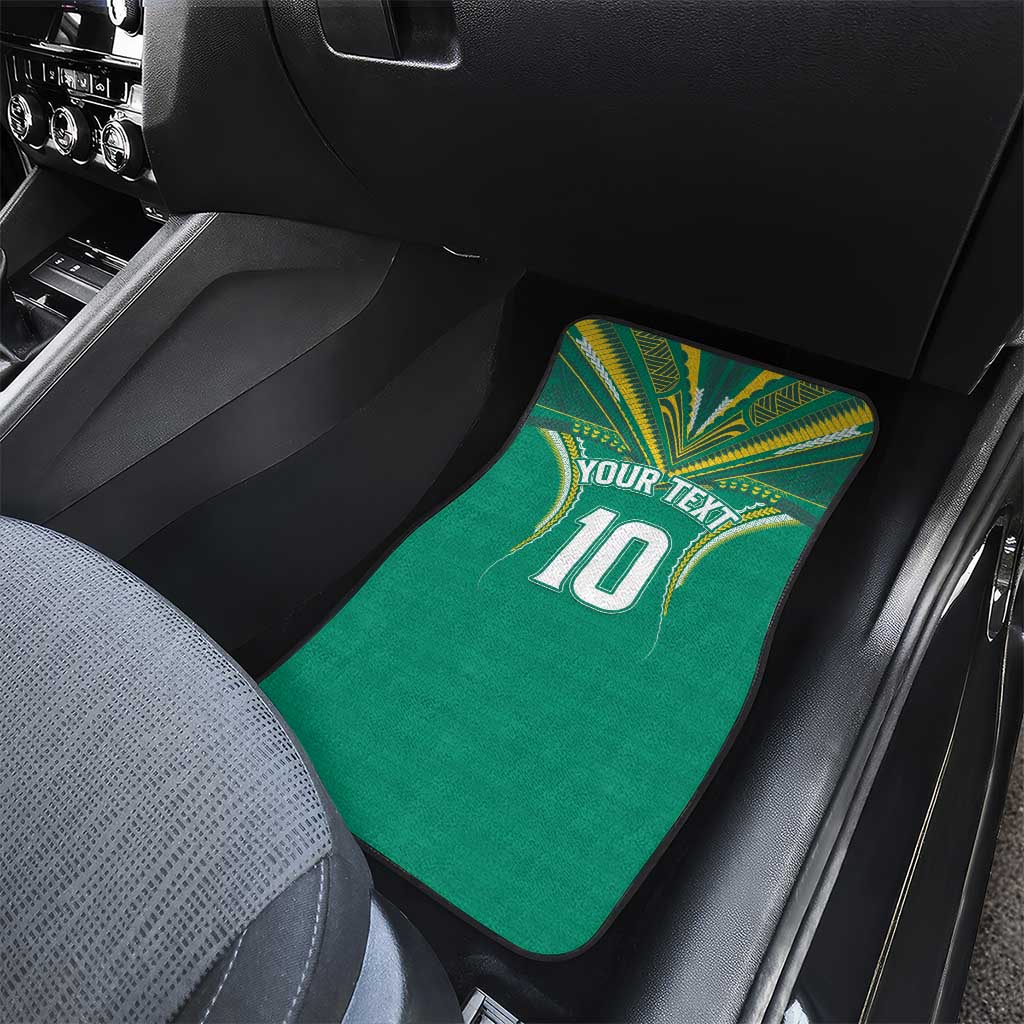 Custom Cook Islands Rugby Car Mats Tatau Art Sport Style Green Color LT03 - Polynesian Pride