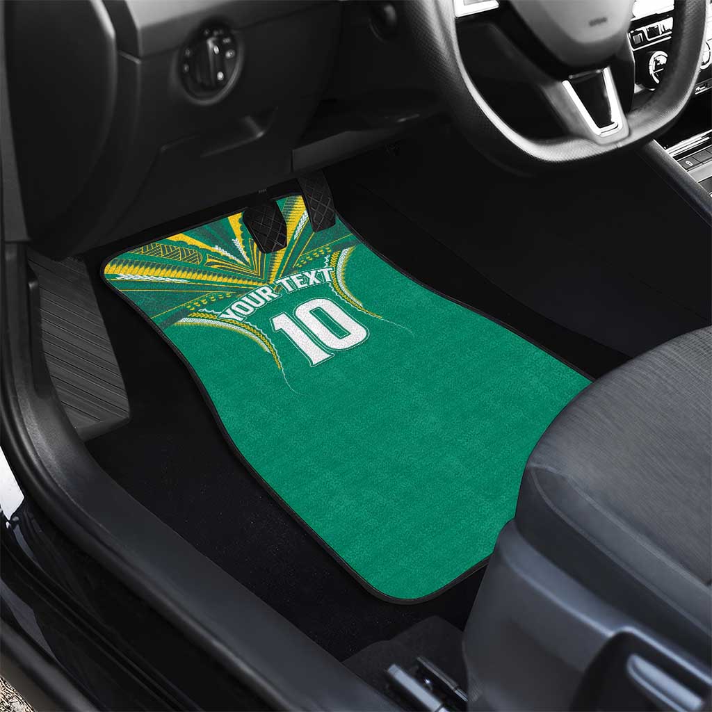 Custom Cook Islands Rugby Car Mats Tatau Art Sport Style Green Color LT03 - Polynesian Pride