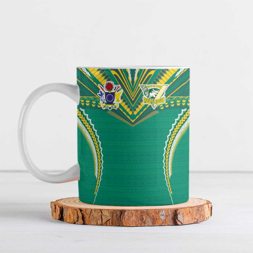 Custom Cook Islands Rugby Ceramic Mug Tatau Art Sport Style Green Color LT03 Green - Polynesian Pride