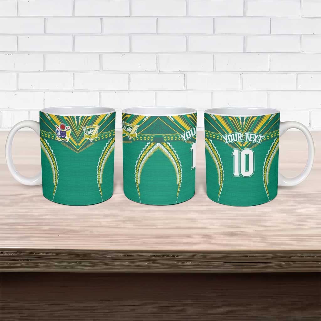 Custom Cook Islands Rugby Ceramic Mug Tatau Art Sport Style Green Color