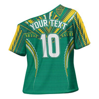 Custom Cook Islands Rugby Cross Shoulder Shirt Tatau Art Sport Style Green Color LT03 - Polynesian Pride