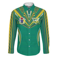 Custom Cook Islands Rugby Family Matching Long Sleeve Bodycon Dress and Hawaiian Shirt Tatau Art Sport Style Green Color